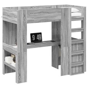 vidaXL Cadre de lit superpos&eacute; avec bureau Gris Sonoma 98,5 x 200 cm