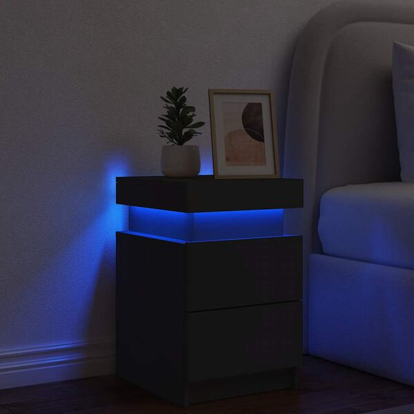 vidaXL Table de chevet avec lumi&egrave;res LED noir 35x39x55 cm