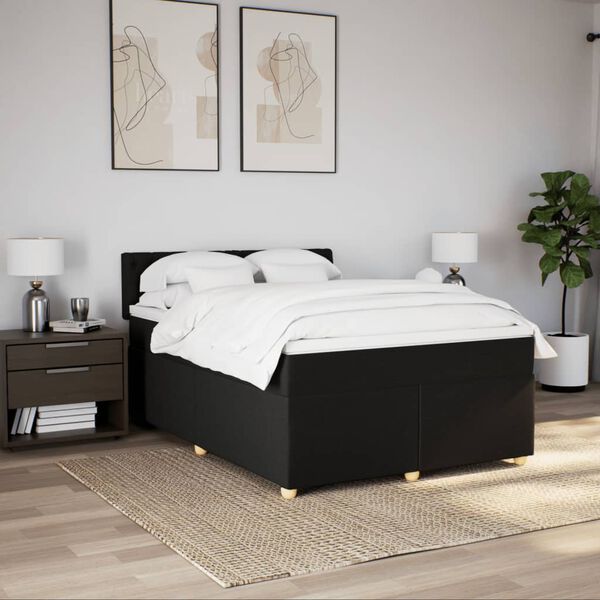vidaXL Sommier &agrave; lattes de lit avec matelas Noir 160x200 cm Tissu