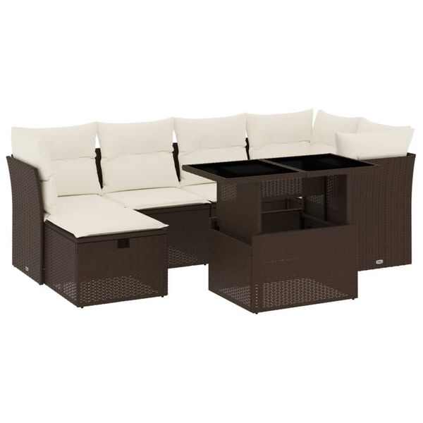 vidaXL Salon de jardin avec coussins 7 pcs marron r&eacute;sine tress&eacute;e