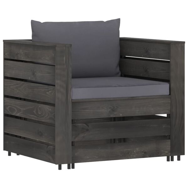 vidaXL Salon de jardin 2 pcs avec coussins Bois impr&eacute;gn&eacute; de gris