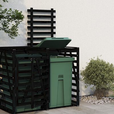 vidaXL Extension d'abri de poubelle sur roulettes noir bois massif pin