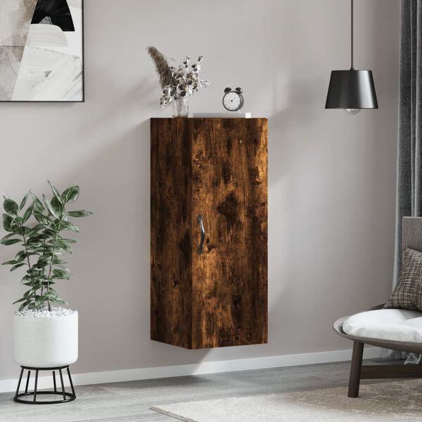 vidaXL Armoire murale chêne fumé 34,5x34x90 cm bois d'ingénierie