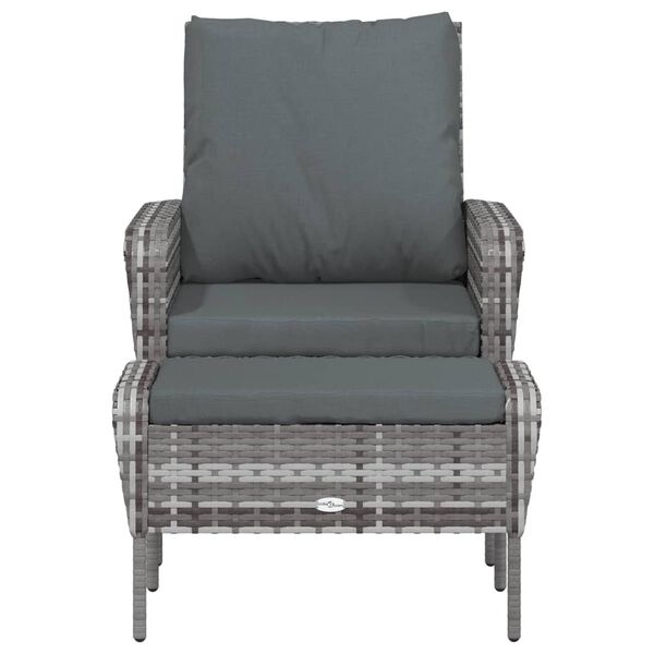 vidaXL Chaise de jardin avec tabouret gris r&eacute;sine tress&eacute;e