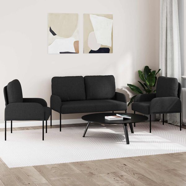 vidaXL Ensembles de canap&eacute;s 3 pcs Noir 115 x 56 x 80 cm Contreplaqu&eacute;