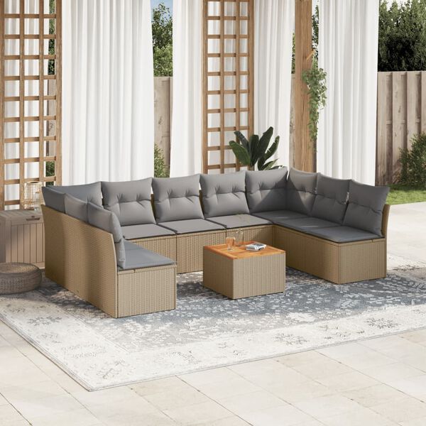 vidaXL Salon de jardin avec coussins 10 pcs beige r&eacute;sine tress&eacute;e
