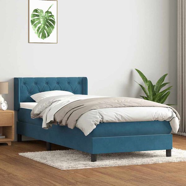 vidaXL Sommier &agrave; lattes de lit et matelas bleu fonc&eacute; 80x220 cm velours