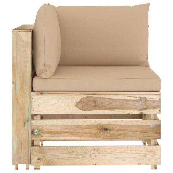 vidaXL Salon de jardin 10 pcs avec coussins Bois impr&eacute;gn&eacute; de vert