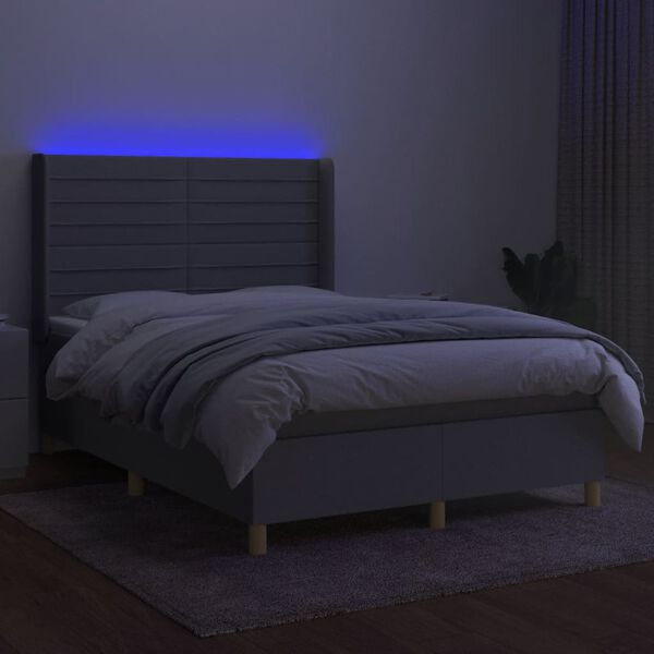 vidaXL Sommier &agrave; lattes de lit matelas LED Gris clair 140x190 cm Tissu