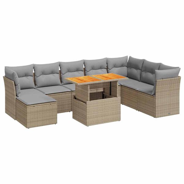 vidaXL Salon de jardin avec coussins 9 pcs beige r&eacute;sine tress&eacute;e