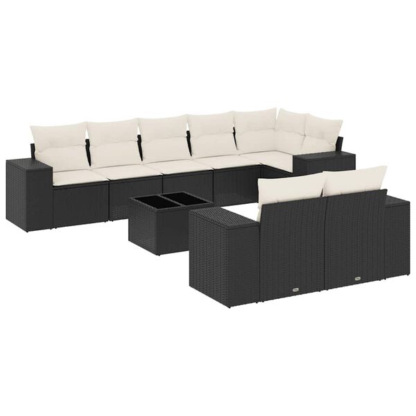 vidaXL Salon de jardin 9 pcs avec coussins noir r&eacute;sine tress&eacute;e