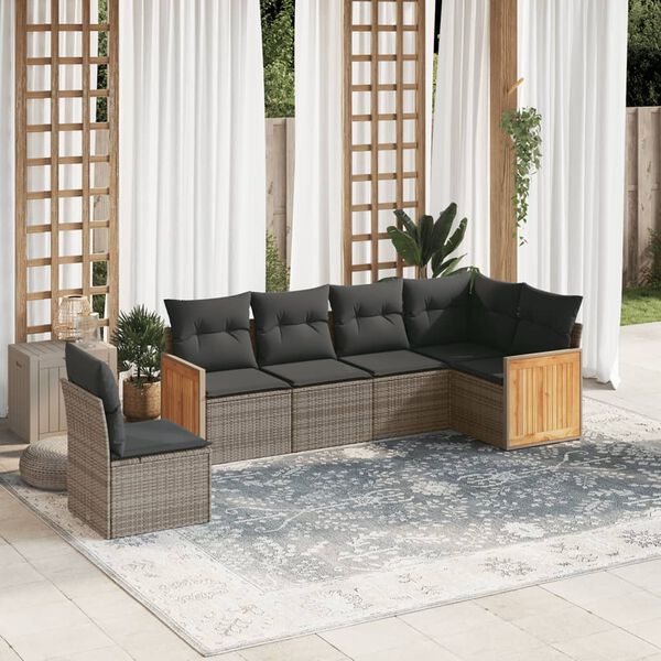 vidaXL Salon de jardin 6 pcs avec coussins gris résine tressée