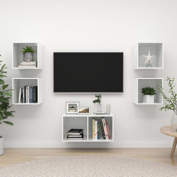 vidaXL Ensemble de meuble TV 5 pcs Blanc brillant Bois d'ing&eacute;nierie