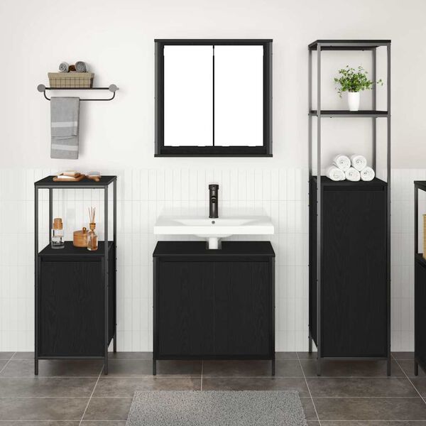 vidaXL Ensemble de mobilier de salle de bain 3 pcs Ch&ecirc;ne noir