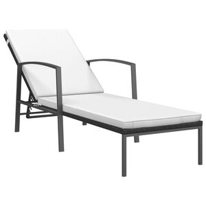 vidaXL Chaise longue de jardin avec coussin r&eacute;sine tress&eacute;e noir