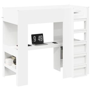 vidaXL Cadre de lit superpos&eacute; avec bureau Blanc 90 x 200 cm