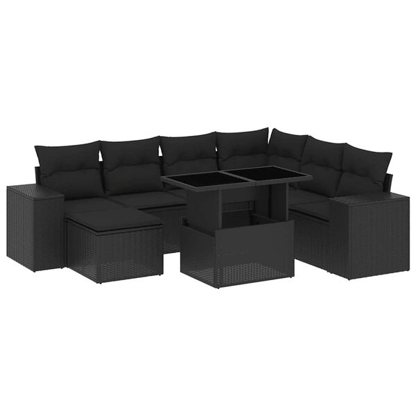 vidaXL Salon de jardin 8 pcs avec coussins noir r&eacute;sine tress&eacute;e