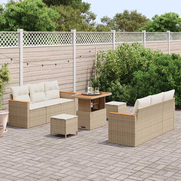 vidaXL Ensemble de canap&eacute; de jardin 9 pcs Beige polyrotin