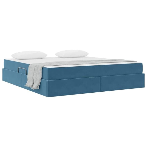 vidaXL Lit avec rangement et matelas Bleu fonc&eacute; 160 x 200 cm Velours