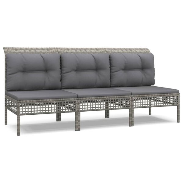 vidaXL Salon de jardin 3 pcs avec coussins Gris R&eacute;sine tress&eacute;e
