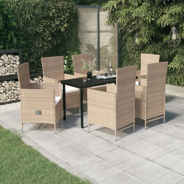 vidaXL Ensemble à manger de jardin avec coussins 7 pcs Beige