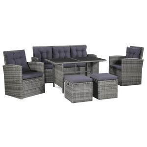 vidaXL Salon de jardin 6 pcs avec coussins r&eacute;sine tress&eacute;e gris