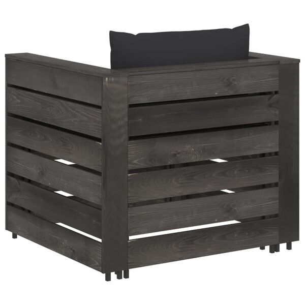 vidaXL Salon de jardin 2 pcs avec coussins Bois impr&eacute;gn&eacute; de gris