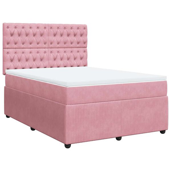 vidaXL Sommier &agrave; lattes de lit avec matelas Rose 140x190 cm Velours