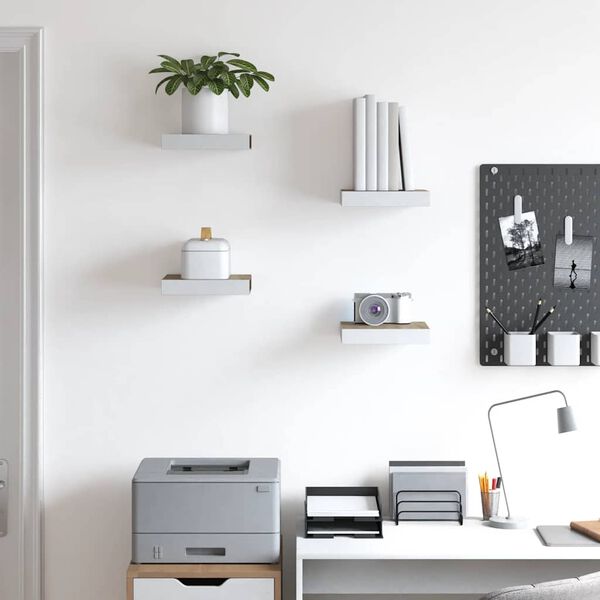 vidaXL &Eacute;tag&egrave;res murales 4 pcs Ch&ecirc;ne et blanc 23x23,5x3,8 cm MDF