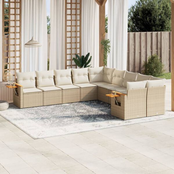vidaXL Salon de jardin avec coussins 10 pcs beige r&eacute;sine tress&eacute;e