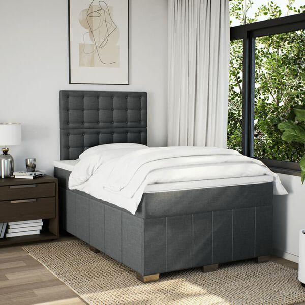 vidaXL Sommier &agrave; lattes de lit avec matelas Gris fonc&eacute; 120x200cm Tissu