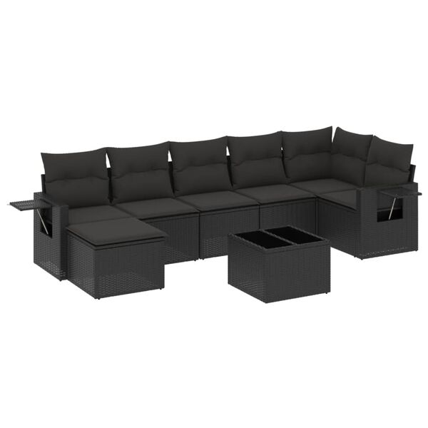 vidaXL Salon de jardin 8 pcs avec coussins noir r&eacute;sine tress&eacute;e