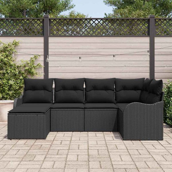 vidaXL Ensemble de canap&eacute; de jardin 6 pcs Noir polyrotin