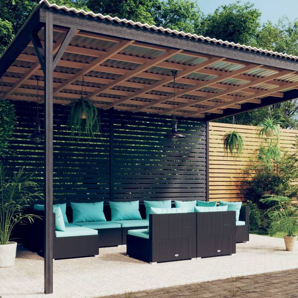 vidaXL Salon de jardin 9 pcs avec coussins Noir R&eacute;sine tress&eacute;e