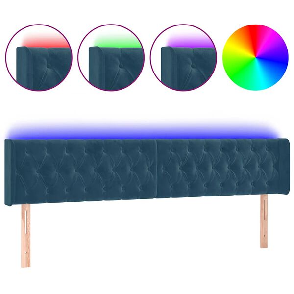 vidaXL T&ecirc;te de lit &agrave; LED Bleu fonc&eacute; 183x16x78/88 cm Velours