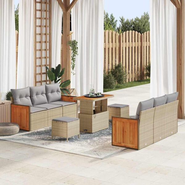 vidaXL Ensemble de canap&eacute; de jardin 9 pcs Beige et Gris clair