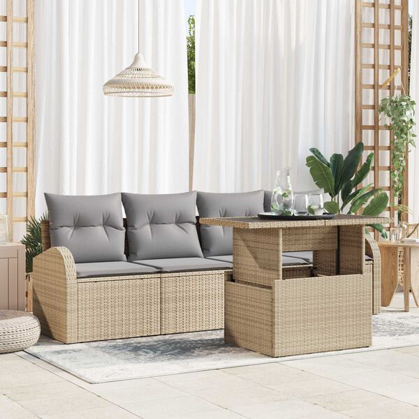 vidaXL Ensemble de canap&eacute; de jardin 5 pcs Beige Poly Rattan