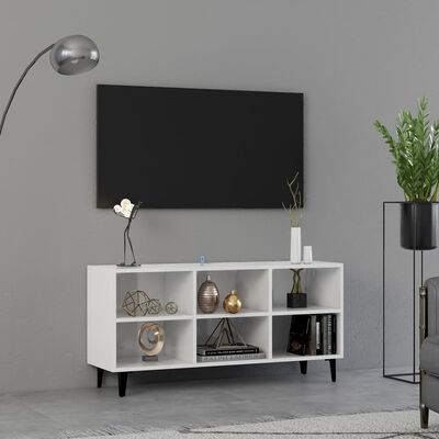 vidaXL Meuble TV avec pieds en métal Blanc brillant 103,5x30x50 cm