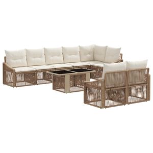 vidaXL Ensemble de canap&eacute; de jardin 9 pc Beige et blanc cr&egrave;me