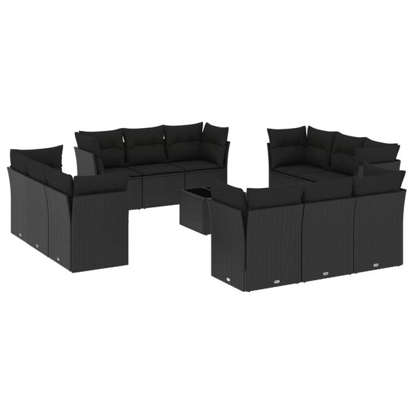 vidaXL Salon de jardin avec coussins 13 pcs noir r&eacute;sine tress&eacute;e