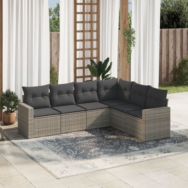 vidaXL Salon de jardin 6 pcs avec coussins gris r&eacute;sine tress&eacute;e