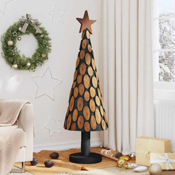 vidaXL Sapin de No&euml;l avec support Marron 150 cm Bois de teck solide