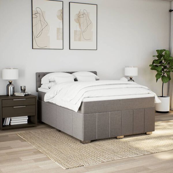 vidaXL Sommier &agrave; lattes de lit avec matelas Taupe 160x200 cm Tissu