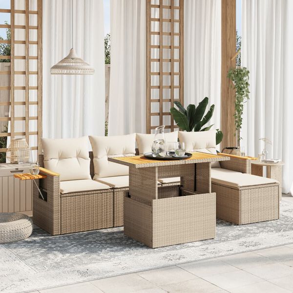 vidaXL Salon de jardin avec coussins 6 pcs beige r&eacute;sine tress&eacute;e