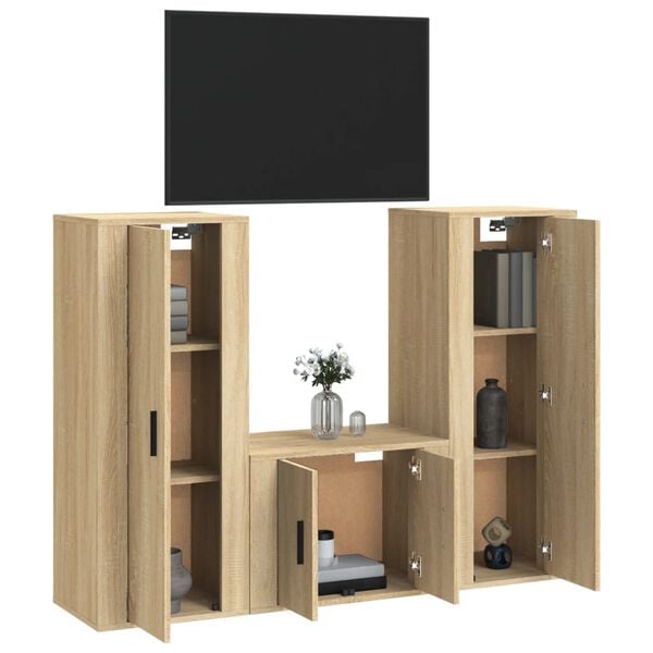 vidaXL Ensemble de meubles TV 3 pcs Chêne sonoma Bois d'ingénierie