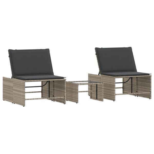 vidaXL Chaises longues 2 pièces avec table en résine tressée gris clair