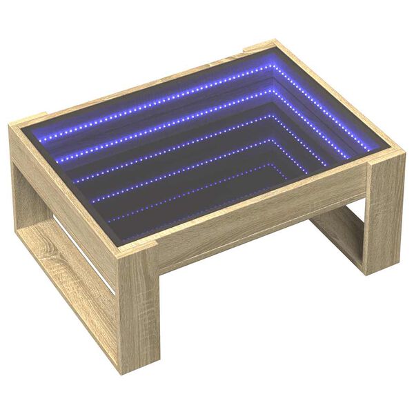 vidaXL Table basse avec LED infini ch&ecirc;ne sonoma 70x53x30 cm