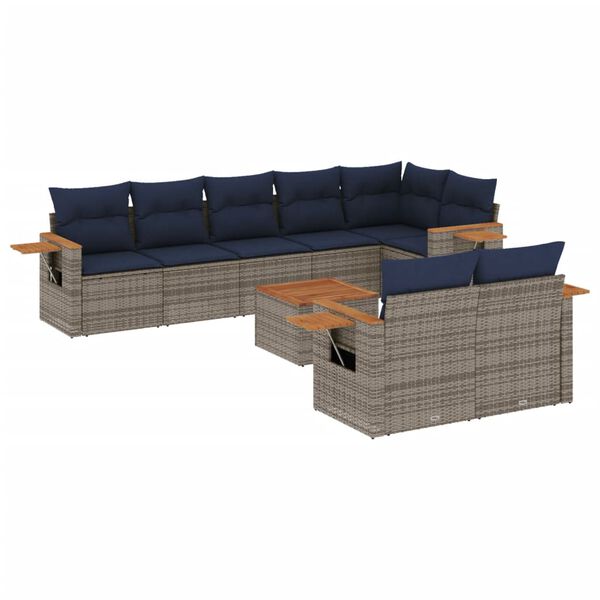 vidaXL Salon de jardin 9 pcs avec coussins gris résine tressée