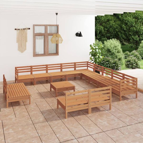 vidaXL Salon de jardin 14 pcs Bois de pin massif Marron miel