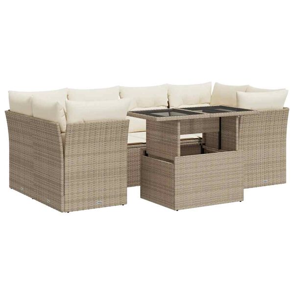 vidaXL Salon de jardin avec coussins 7 pcs beige r&eacute;sine tress&eacute;e